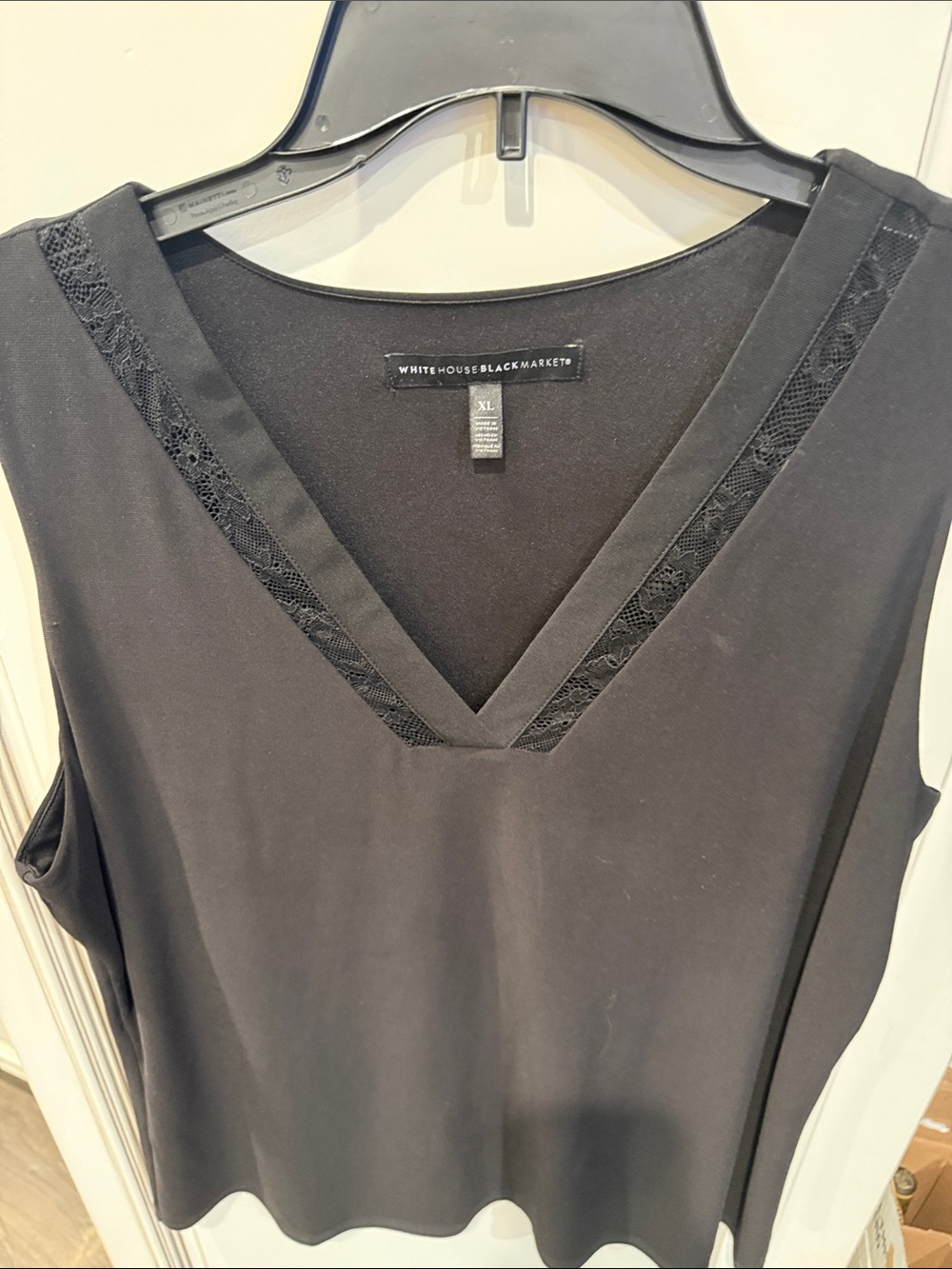 White House Black Market Black V-Neck Lace-Trim Shell